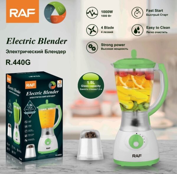 1.5L Double Cup Blender-RAF-White/Green, Smoothie Maker, Juicer - Image 3