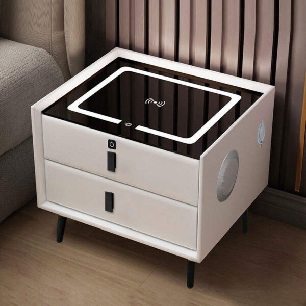 Smart Bedside Cabinet, Wireless Charging, Bluetooth Speaker, USB Charging Port, Finger Print - Image 2